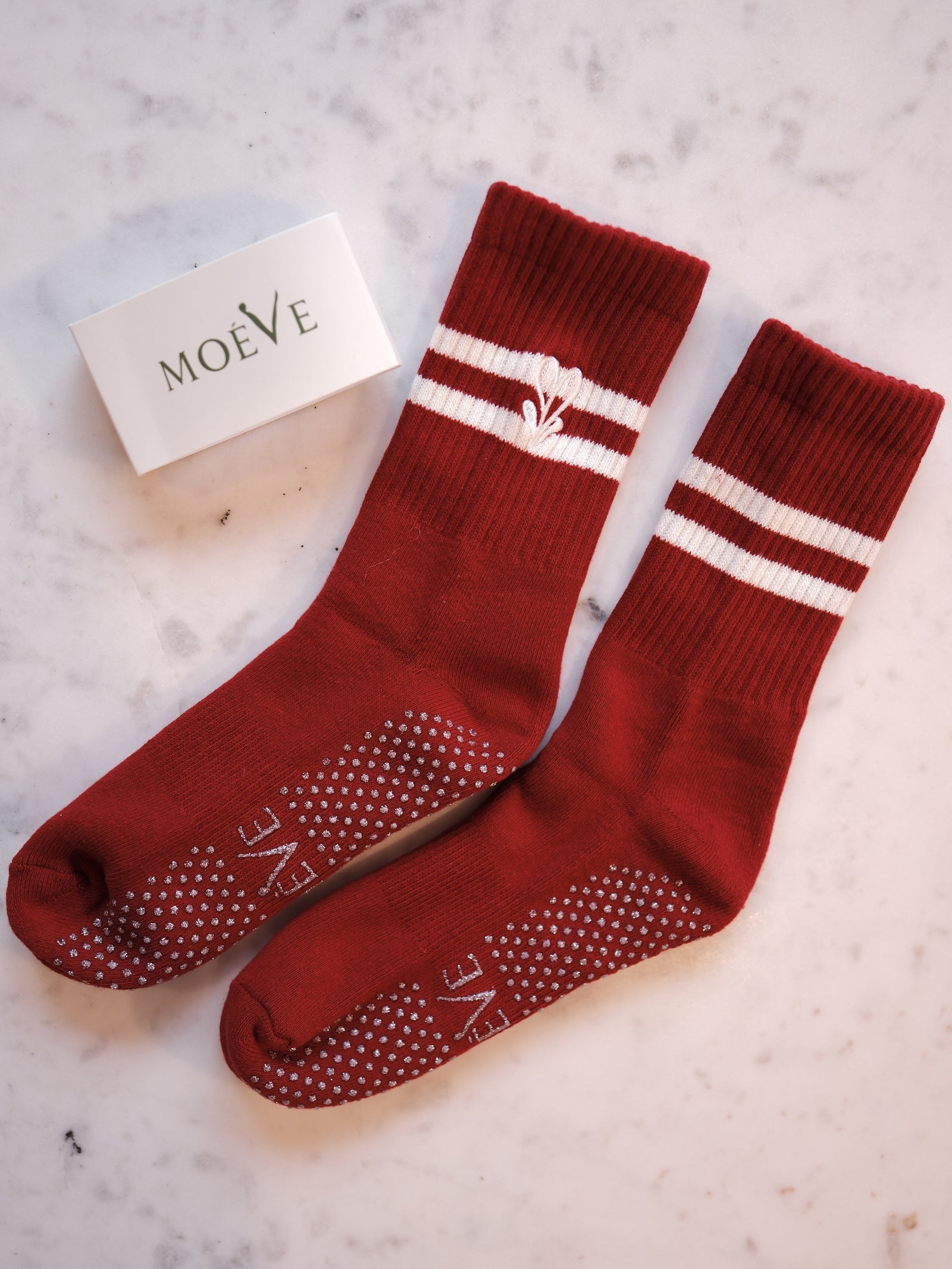 Pomegranate Red pilates grip socks by MOÉVE